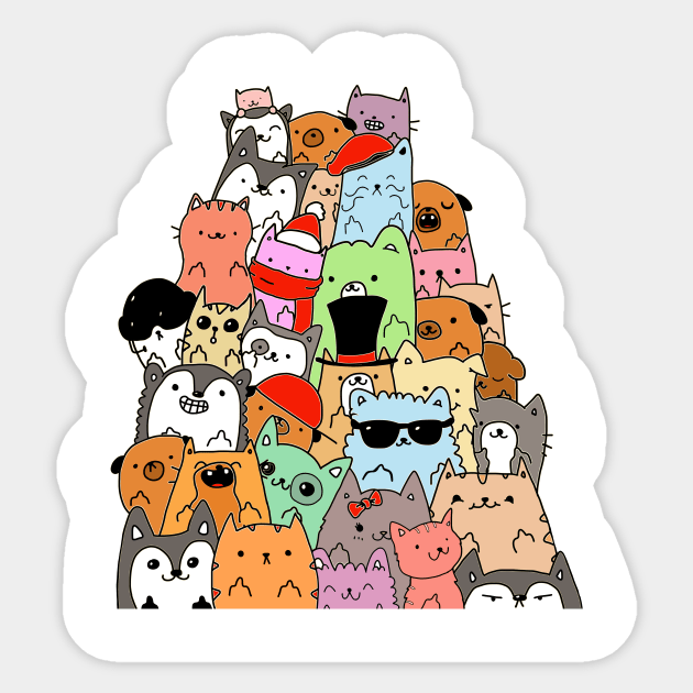 Cute Cats and Dogs Doodle Sticker by OneWeirdDude